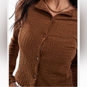 Miss Selfridge Bubble Knit Jersey Cardigan Ginger Brown Size Large NWOT